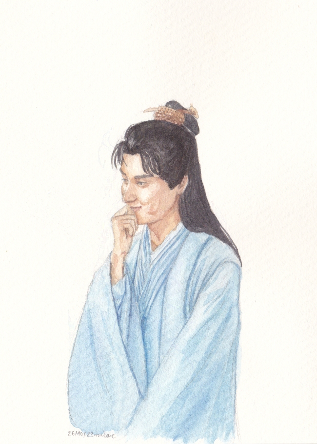 man in hanfu suppressing a smile